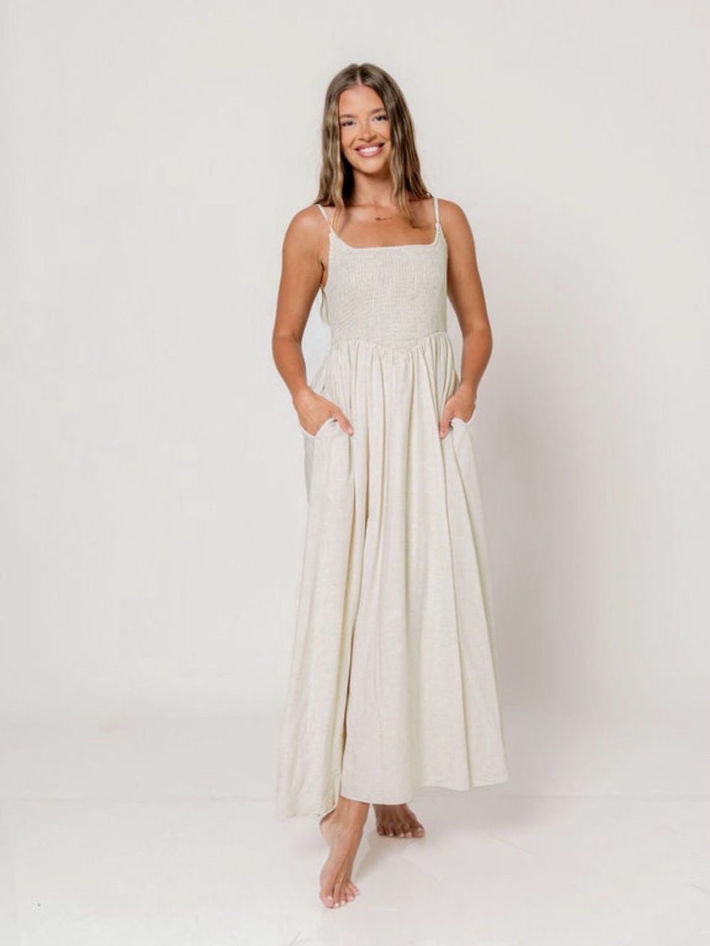 Spaghetti Strap Maxi Dress in Light Cream